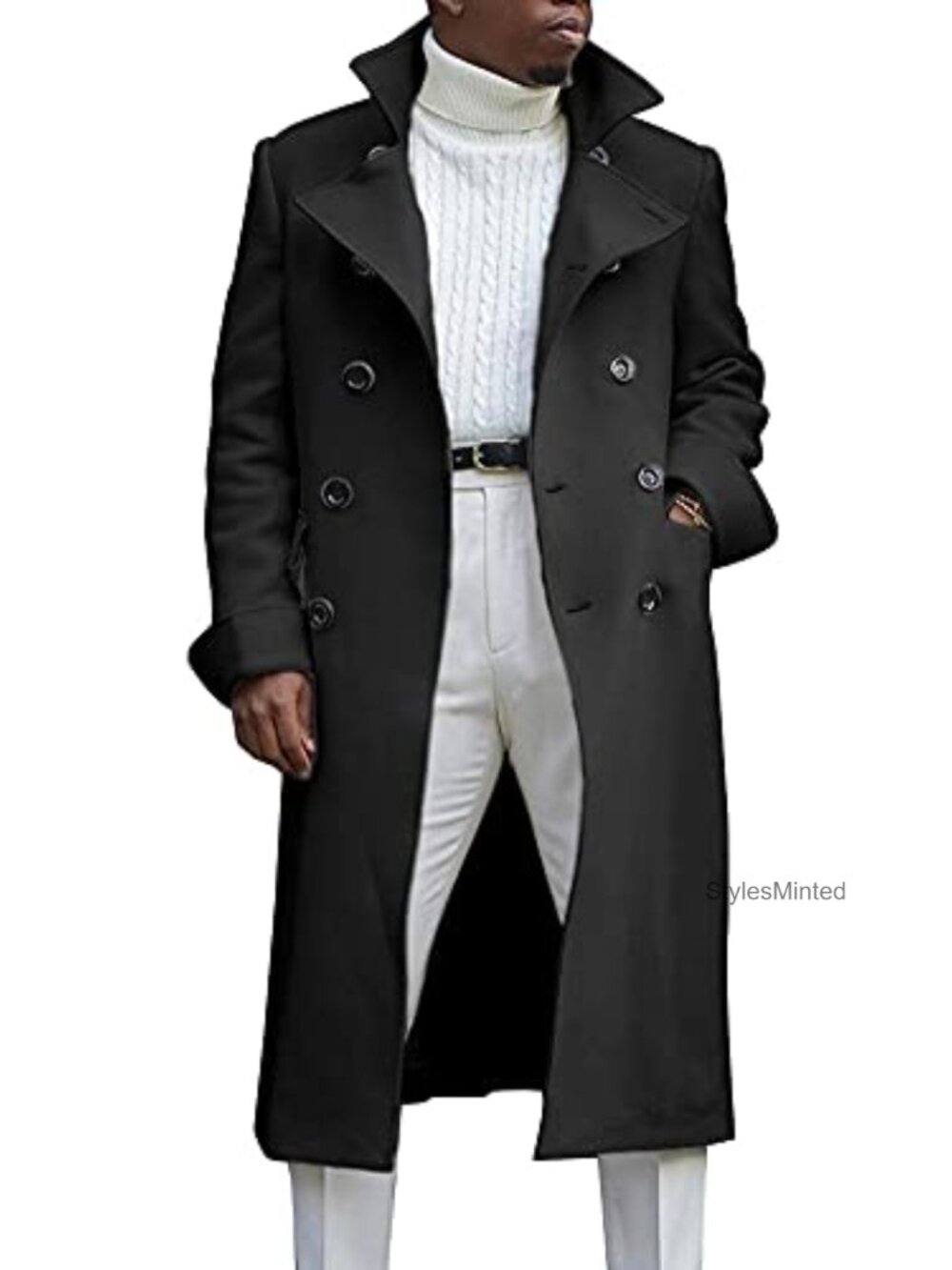 Men's Double Breasted Mid Long Wool Pea Coat